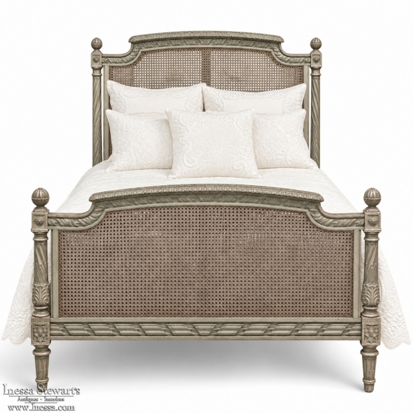 19th Century French Louis XVI Painted Cane Bed by Hopilliart & Leroy of Paris