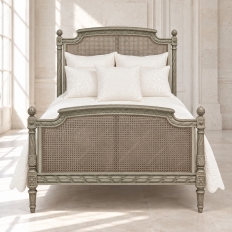 19th Century French Louis XVI Painted Cane Bed by Hopilliart & Leroy of Paris