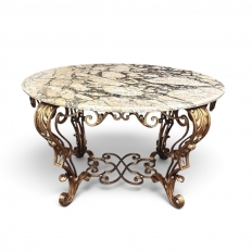 Italian Gilt Iron R&eacute;gence Style Oval Marble Top Coffee Table