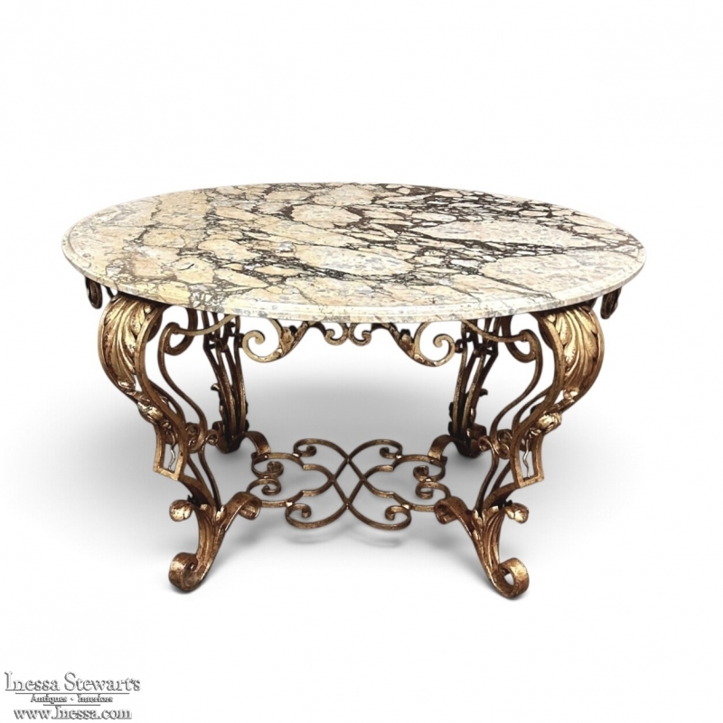 Italian Gilt Iron Régence Style Oval Marble Top Coffee Table