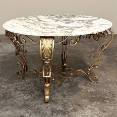 Italian Gilt Iron Régence Style Oval Marble Top Coffee Table