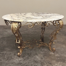 Italian Gilt Iron Régence Style Oval Marble Top Coffee Table