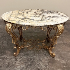 Italian Gilt Iron Régence Style Oval Marble Top Coffee Table