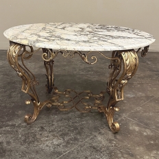 Italian Gilt Iron Régence Style Oval Marble Top Coffee Table