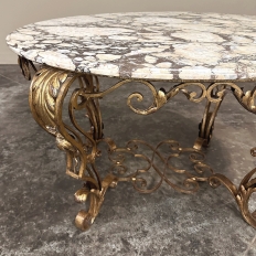 Italian Gilt Iron Régence Style Oval Marble Top Coffee Table