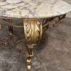 Italian Gilt Iron Régence Style Oval Marble Top Coffee Table