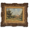 Framed Oil Painting on Panel by Lucien Dasselborne (1873–1962) 'Country Road to a Farmstead'