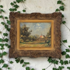 Framed Oil Painting on Panel by Lucien Dasselborne (1873–1962) 'Country Road to a Farmstead'