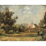 Framed Oil Painting on Panel by Lucien Dasselborne (1873–1962) 'Country Road to a Farmstead'