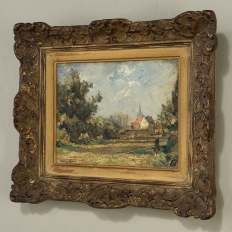 Framed Oil Painting on Panel by Lucien Dasselborne (1873–1962) 'Country Road to a Farmstead'