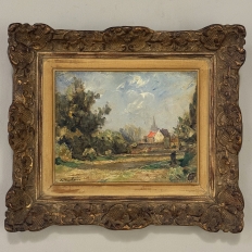 Framed Oil Painting on Panel by Lucien Dasselborne (1873–1962) 'Country Road to a Farmstead'