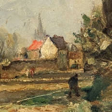 Framed Oil Painting on Panel by Lucien Dasselborne (1873–1962) 'Country Road to a Farmstead'