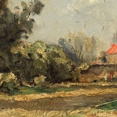 Framed Oil Painting on Panel by Lucien Dasselborne (1873–1962) 'Country Road to a Farmstead'