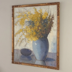 Framed Oil Painting on Canvas by Clemence Biron circa 1925 'Forsythia'