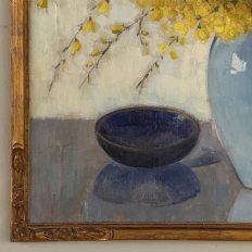 Framed Oil Painting on Canvas by Clemence Biron circa 1925 'Forsythia'