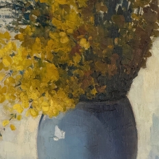 Framed Oil Painting on Canvas by Clemence Biron circa 1925 'Forsythia'