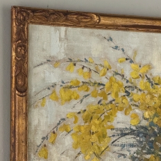 Framed Oil Painting on Canvas by Clemence Biron circa 1925 'Forsythia'