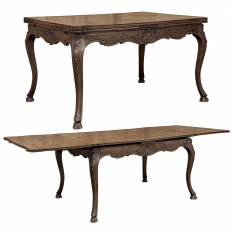 Antique Liegeois Regence Style Carved Oak Draw Leaf Dining Table