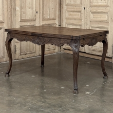 Antique Liegeois Regence Style Carved Oak Draw Leaf Dining Table
