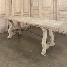Vintage Spanish Colonial Dining Table with Wrought Iron in Solid Stripped Oak