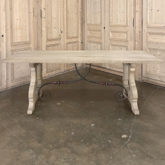 Vintage Spanish Colonial Dining Table with Wrought Iron in Solid Stripped Oak