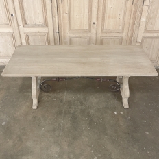 Vintage Spanish Colonial Dining Table with Wrought Iron in Solid Stripped Oak