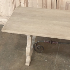 Vintage Spanish Colonial Dining Table with Wrought Iron in Solid Stripped Oak