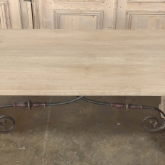 Vintage Spanish Colonial Dining Table with Wrought Iron in Solid Stripped Oak