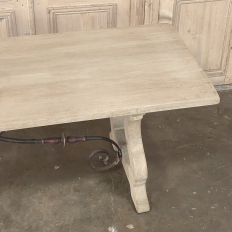 Vintage Spanish Colonial Dining Table with Wrought Iron in Solid Stripped Oak