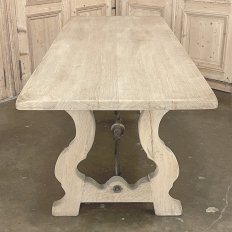 Vintage Spanish Colonial Dining Table with Wrought Iron in Solid Stripped Oak
