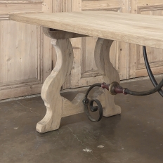Vintage Spanish Colonial Dining Table with Wrought Iron in Solid Stripped Oak