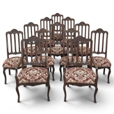 Set of 12 Antique Country French Regence Style Dining Chairs includes 2 Armchairs
