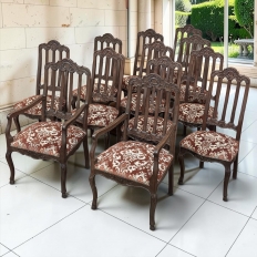 Set of 12 Antique Country French Regence Style Dining Chairs includes 2 Armchairs