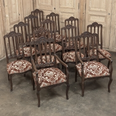 Set of 12 Antique Country French Regence Style Dining Chairs includes 2 Armchairs