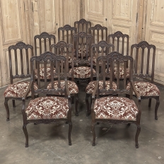Set of 12 Antique Country French Regence Style Dining Chairs includes 2 Armchairs