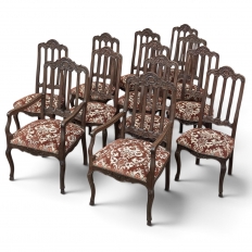 Set of 12 Antique Country French Regence Style Dining Chairs includes 2 Armchairs