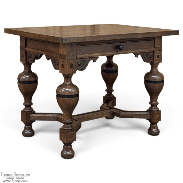 19th Century Dutch Jacobean Style Oak Table with Ebonized Trim