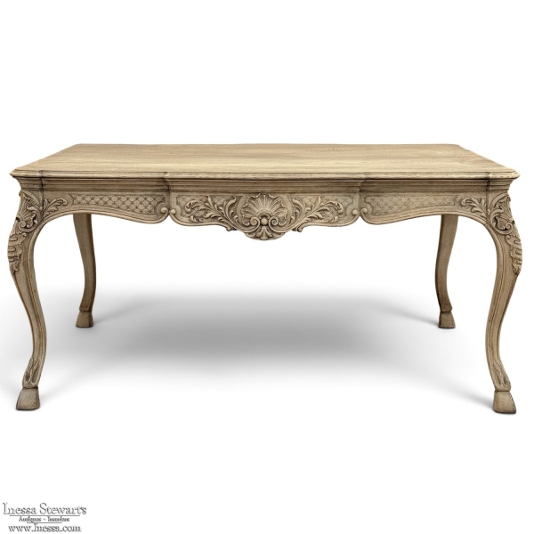 Antique Country French Li&eacute;geoise R&eacute;gence Stripped Oak Dining Table or Writing Desk