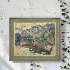 Antique Belgian Impressionist Oil Painting on Canvas by Albert Chavepeyer (1899-1986) 'River Landscape'