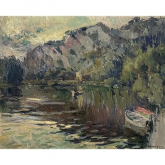 Antique Belgian Impressionist Oil Painting on Canvas by Albert Chavepeyer (1899-1986) 'River Landscape'