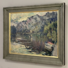 Antique Belgian Impressionist Oil Painting on Canvas by Albert Chavepeyer (1899-1986) 'River Landscape'