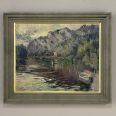 Antique Belgian Impressionist Oil Painting on Canvas by Albert Chavepeyer (1899-1986) 'River Landscape'