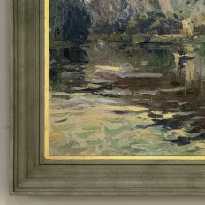 Antique Belgian Impressionist Oil Painting on Canvas by Albert Chavepeyer (1899-1986) 'River Landscape'
