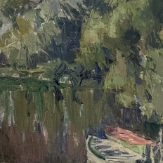 Antique Belgian Impressionist Oil Painting on Canvas by Albert Chavepeyer (1899-1986) 'River Landscape'
