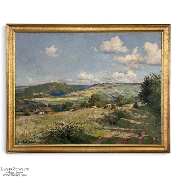 Antique Framed Oil Painting on Canvas by Xavier Wurth (1869-1933)