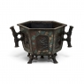 Antique Japanese Meiji Period Enameled Bronze Hexagonal Cachepot Planter