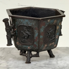 Antique Japanese Meiji Period Enameled Bronze Hexagonal Cachepot Planter