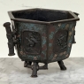 Antique Japanese Meiji Period Enameled Bronze Hexagonal Cachepot Planter