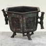 Antique Japanese Meiji Period Enameled Bronze Hexagonal Cachepot Planter