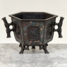 Antique Japanese Meiji Period Enameled Bronze Hexagonal Cachepot Planter